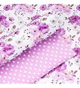 Yarcony Reversible Floral Wrapping Paper Roll, Purple Flower Gift Wrapping Paper, Watercolor Rose...