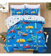 Holawakaka Trucks Excavator Cars Boy Bedding Comforter Set with Sheets, Twin Size Cartoon Constru...