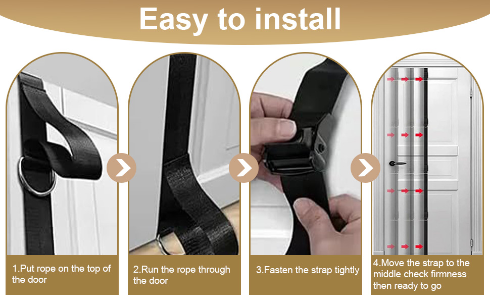 Text reads 'Easy to Install'. Step-by-step installation guide showing numbered sequence of installing a product, with gold/bronze colored background.