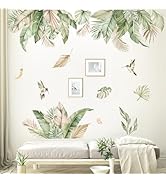 decalmile Boho Tropical Leaves Wall Decals Palm Leaf Hanging Vine Green Plants Wall Stickers Livi...