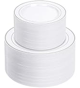 NOCCUR 200PCS Silver Plastic Plates Disposable for 100 Guests - Include 100 Dinner / 100 Dessert ...