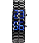 Men's Lava Style Stainless Steel Watch Red Blue LED Digital Watch Black Bracelet Watch