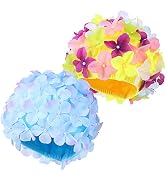 2Pcs Floral Swimming Caps for Women Reusable Swim Hats with Non Slip Design for Bathing Spa Water...