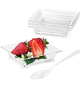 TOFLEN 100ct 1 oz Mini Dessert Plates with Tasting Spoons - Reusable Clear Plastic Square Party S...