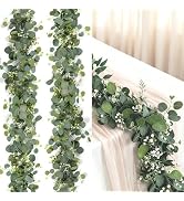 Delphinus 2 Pack Artificial Eucalyptus Garland, Artificial Greenery Fake Eucalyptus Leaves Vines ...