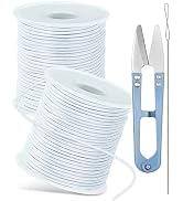 2 Rolls FIVEIZERO White Elastic Bracelet String Total 330 Feet,1mm,1.2mm,1.5mm Elastic Cord for B...