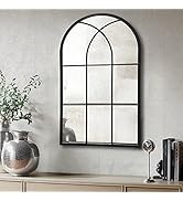 TinyTimes 24"x 42" Arched Mirror, Window Wall Mirror, Vanity Mirror, Metal Framed, Arched-Top, Fa...