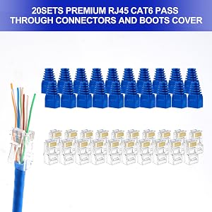 RJ45 Cat6 Pass Through Connectors, RJ45 Cable Connector Boots Cover