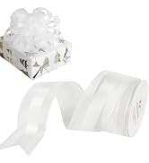 HUIHUANG White Wired Ribbon 1-1/2 inch Satin Stripe Sheer Wired Ribbon for Christmas Tree, Bows M...