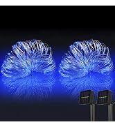 woohaha Solar String Lights, 2PACK 33ft 100 LED Blue Copper Wire Lights, Waterproof Fairy Decorat...