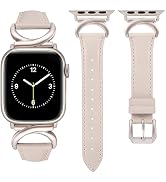 Minyee Leather Bands Compatible with Apple Watch Band 38/40/41/42/44/45/46/49mm Women, Slim Thin ...