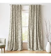 RYB HOME Vintage Country Cream Floral Velvet Curtains, Printed Flower Design Home Decoration Soft...
