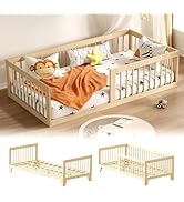EXPERLAM Montessori Toddler Bed - Variable Twin Toddler Bed Frame with Removable Fences, Legs and...