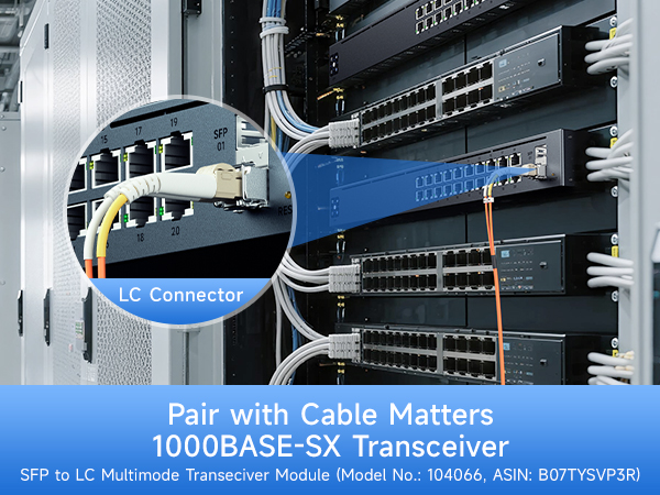 Duplex LC to LC multimode fiber patch cable compatible with SFP+ transceivers