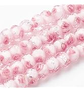 PH PandaHall 45pcs 11~12mm Floral Lampwork Glass Beads Silver Foil Glass Flower Beads Glass Handm...