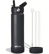 Insulated Stainless Steel Water Bottle with Straw, Ceramic-Lined, BPA-Free & Leak-Proof, 24 oz, B...