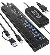 Powered USB Hub 3.2 Gen 2, VANGREE 16 Ports USB Hub (8 USB-A 3.2+8 USB-C 3.2), 10Gbps Aluminum Mu...