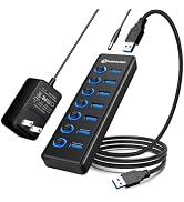 7-Port USB 3.2 Hub, Data USB Hub Splitter with Individual On/Off Switches and Lights, Compatible ...
