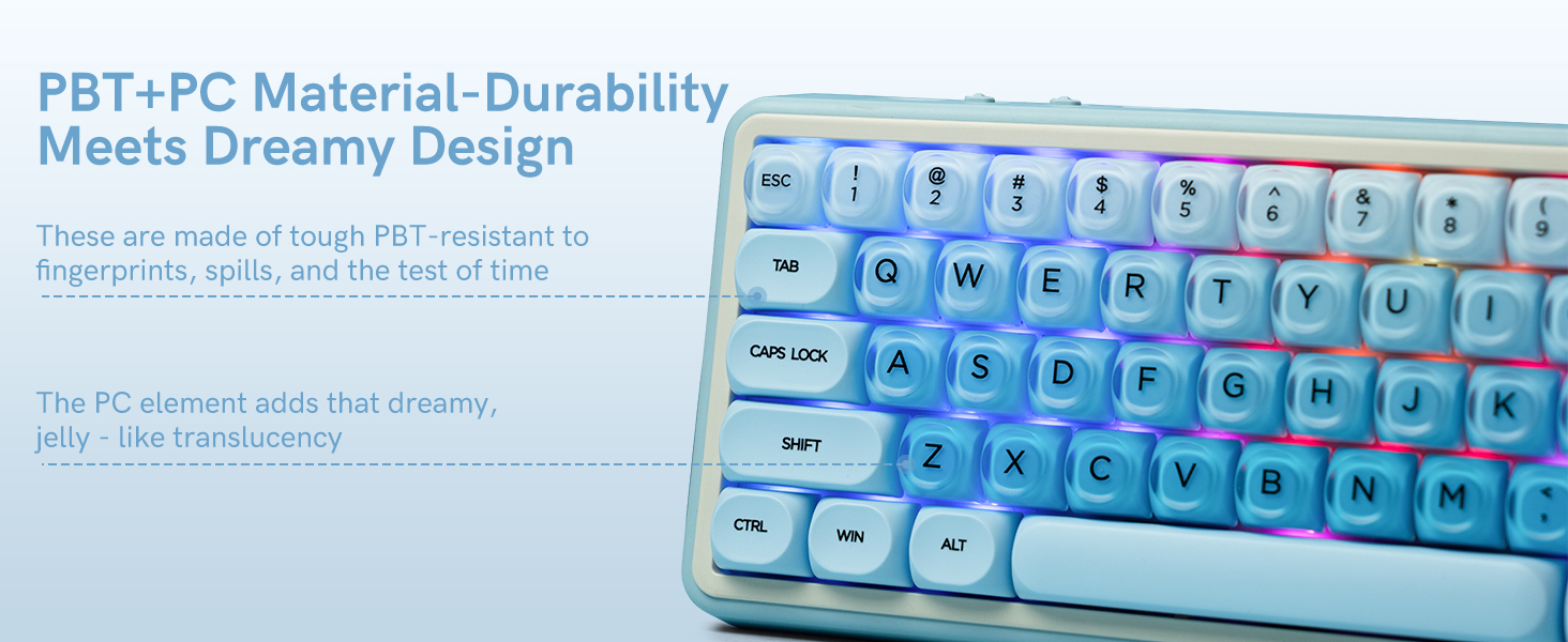 Keycaps made of PBT + PC material