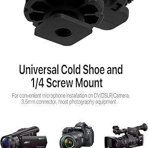 Universal mini shotgun microphone with cold shoe & 1/4 screw mount plug-and-play