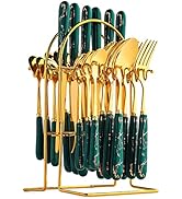 24-Piece Gilded Stainless Steel Flatware Set,Kitchen Utensil Tableware Cutlery Set Service for 6,...