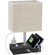 Kakanuo Table Lamp for Bedroom with Dual USB Ports, Beige Fully Dimmable Bedside Lamp with Phone ...
