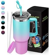 40 oz Tumbler with Handle and Straw 100% Leak-proof Coffee Tumbler Stainless Steel Insulated Trav...