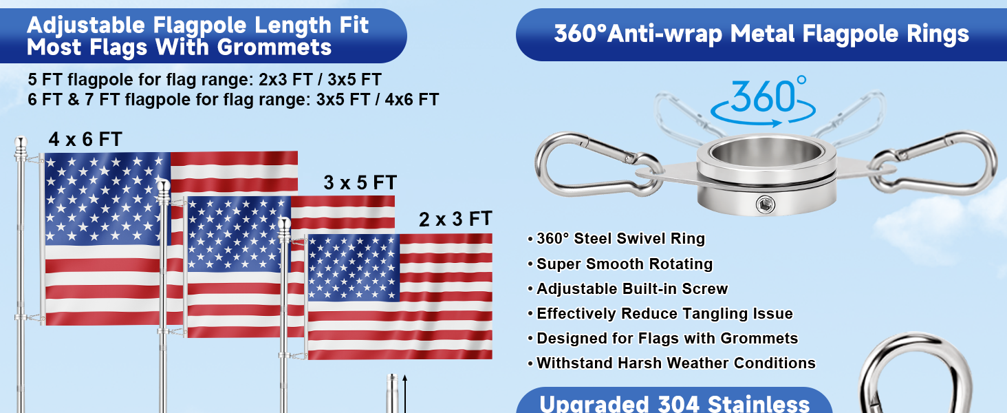 Upgraded Thicken 5 6 7FT Sainless Steel Flag Pole