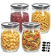 Flrolove 4 Pack Glass Canisters with Airtight Lids 28 oz, Glass Storage Containers with Lids, Wid...