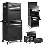 Goplus 6-Drawer Rolling Tool Chest, 3-in-1 Tool Box Organizer w/Auto Locking System & Lockable Wh...