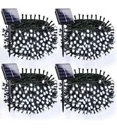 OZS 4 Pack 400LED Solar String Lights Outdoor, 8 Modes Waterproof Tree Lights, Green Wire Christm...