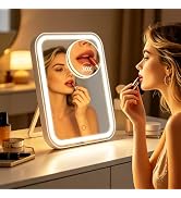 FUNTOUCH Large Makeup Vanity Mirror with Lights, 4500mAh Rechargeable Lighted Desk Makeup Mirror ...