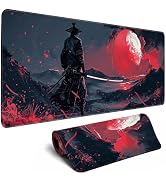 Black Desk Mat Japanese Samurai Mouse Pad XL Red Anime Big Mousepad Gaming Large Mouse Pad for Me...