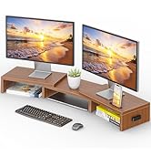 BONTEC Dual Monitor Stand Riser with Smartphone Holder, Adjustable Length & Swivel Angle, Ergonom...