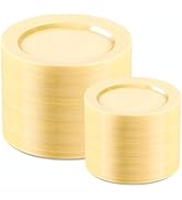 FLOWERCAT 200PCS Yellow Plastic Plates Disposable Plates for Party - Heavy Duty Plastic Plates - ...
