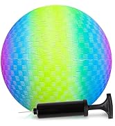 ArtCreativity Rainbow Playground Ball for Kids with Hand Pump, Bouncy 9 Inch Kick Ball for Backya...