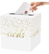 CaliLain White Card Box with Gold Foil Polka Dots; Card Box for Party, Graduation, Baby Shower, W...