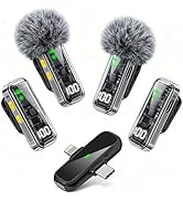 Gicorino Wireless Mini Microphones for iPhone,Android & iPad, 4 Pack Lavalier Mic with Noise Redu...