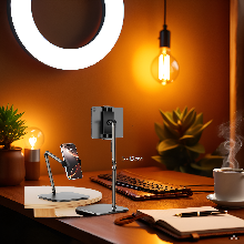 A polished dark surface with subtle metallic accents, a few scattered geometric shapes, and a soft g