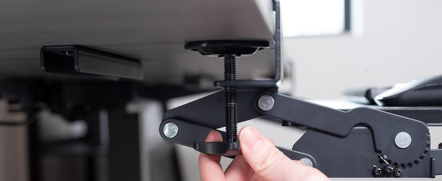 Clamp-on Keyboard Tray with Swinging Height Adjustment