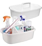 Cleaning Caddy Organizer with Handle, White Plastic Bucket for Cleaning Supplies Products, Cleani...
