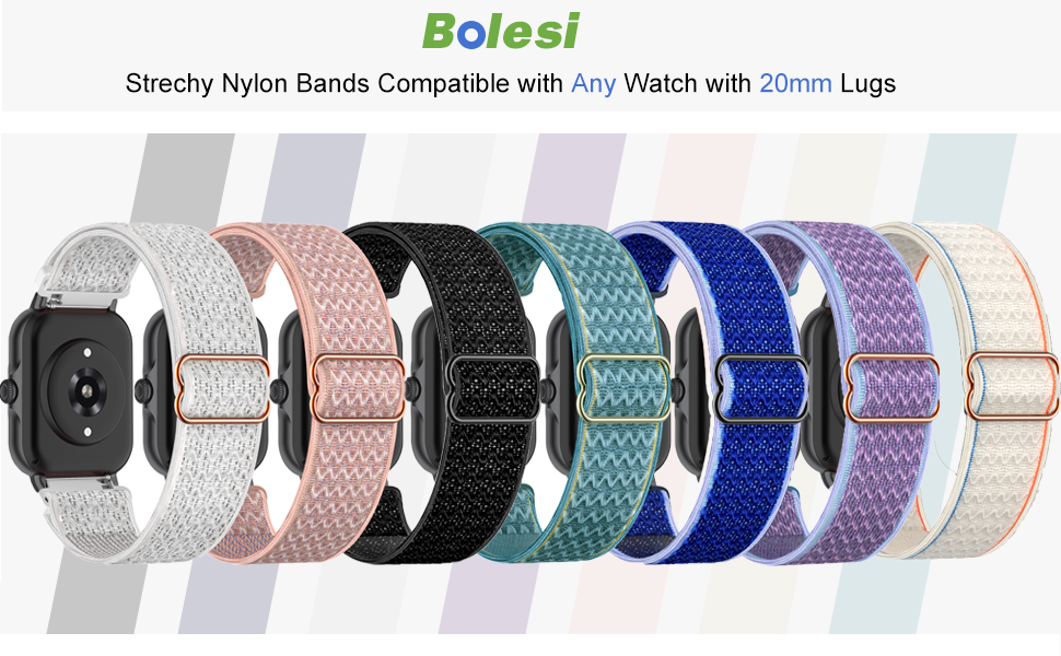 bolesi strechy nylon bands compatible with any watch with 20mm lugs