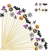 Halloween Cocktail Picks, Handmade Bamboo Holiday Toothpicks for Appetizers, 4.7 IN Long Decorati...