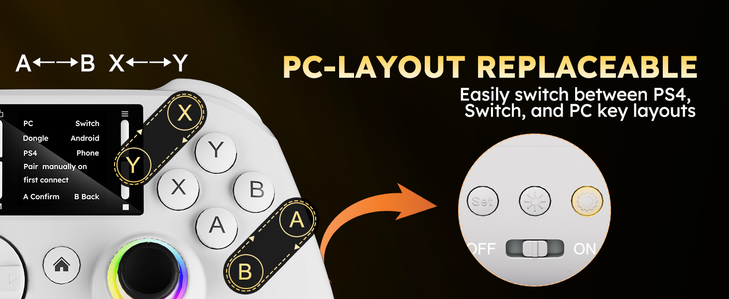 This wireless controller for ps4 Supports one-click switching of A, B/X, Y keys
