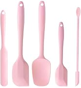 DUFEIMOY 5 Piece Pink Silicone Spatula Set, Heat Resistant Rubber Spatulas Set, Silicone Kitchen ...