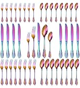 A · HOUSEWARE Royal Palace Silverware Set Service for 8 Stainless Steel Flatware 40 Pieces with U...