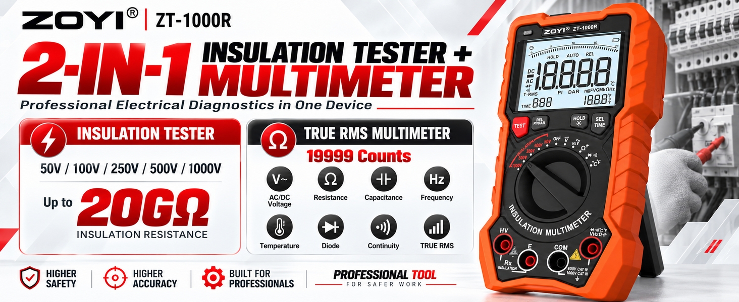2 in 1 19999 Counts Multimeter Megohmmeter Insulation Resistance Tester