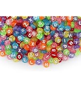 SUTOUG 1000PCS Colourful Letter Beads for Threading, 4 x 7 MM Acrylic Round Alphabet Beads for Je...
