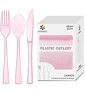 150 Pack Plastic Silverware,Disposable Cutlery Set Heavy Duty Utensil Sets 50 Forks 50 Knives 50 ...
