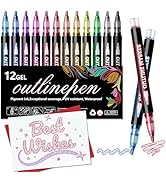 PTAZSCTC Outline Shimmer Markers,12 Colors Glitter Markers Outline Glitter Pens,Gel Pens for Colo...
